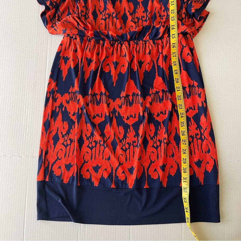 Signature by Sangria Navy and Red/Orange Patterned Midi Dress - Picture 6 of 9